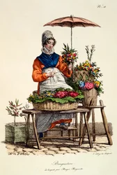 Bouquetiere des bouquets Margot Margueritte számára, Delpeck nyomat, 